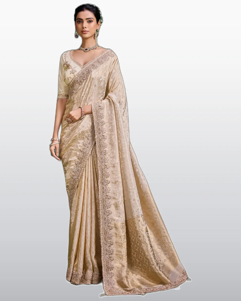Kum Kum V9 Tissue Fabric Double Blouse Sarees