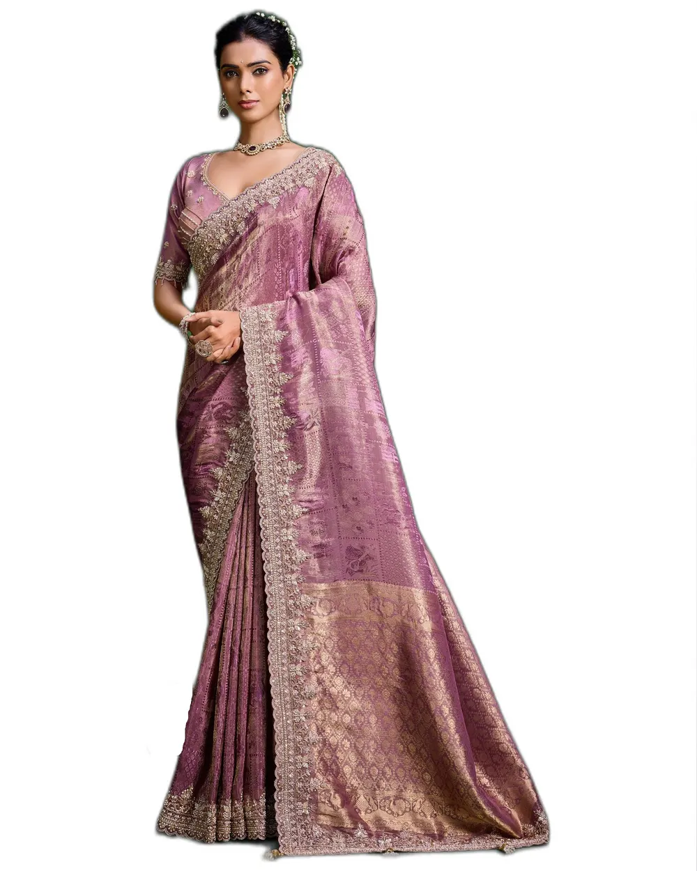Kum Kum V9 Tissue Fabric Double Blouse Sarees
