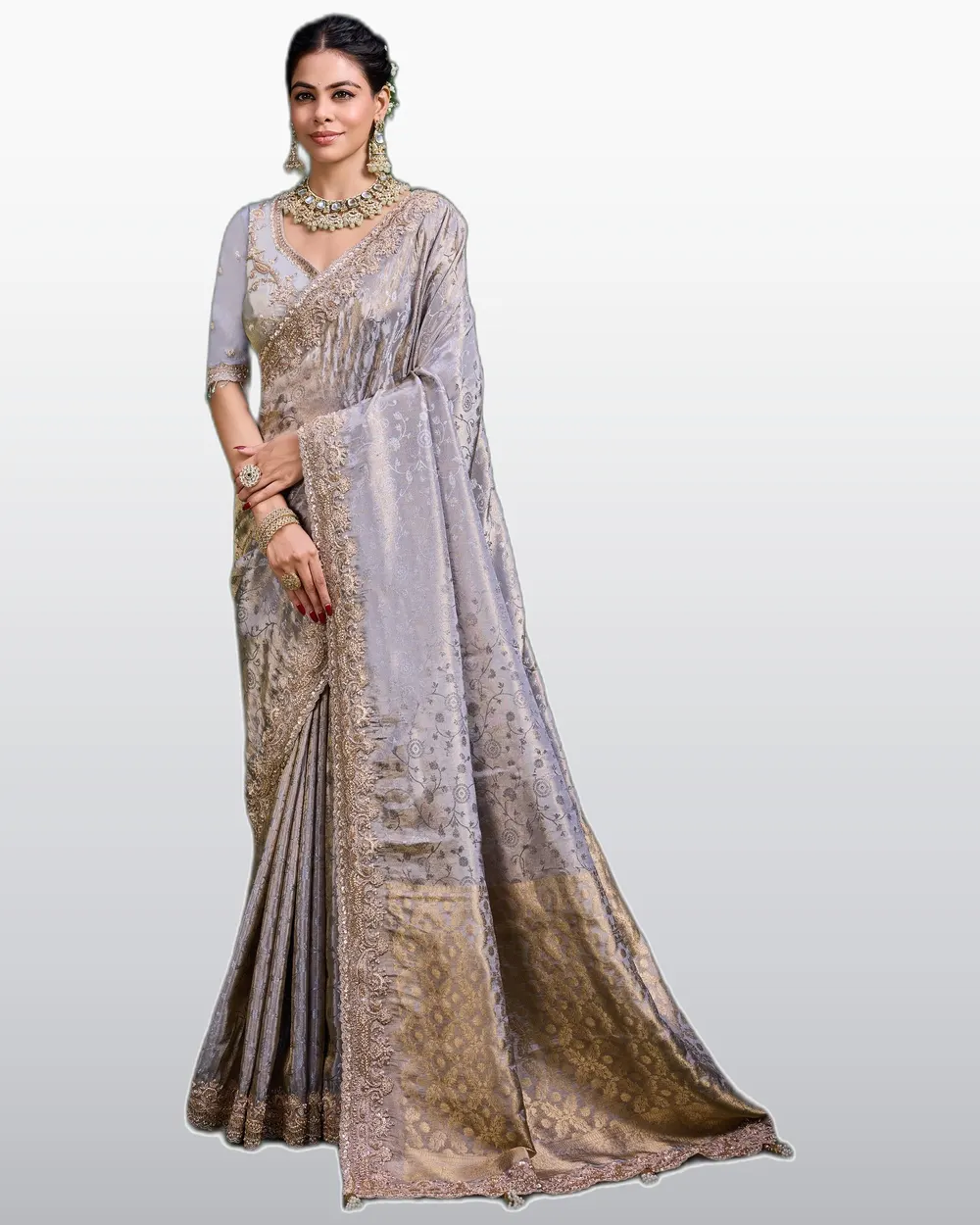 Kum Kum V9 Tissue Fabric Double Blouse Sarees
