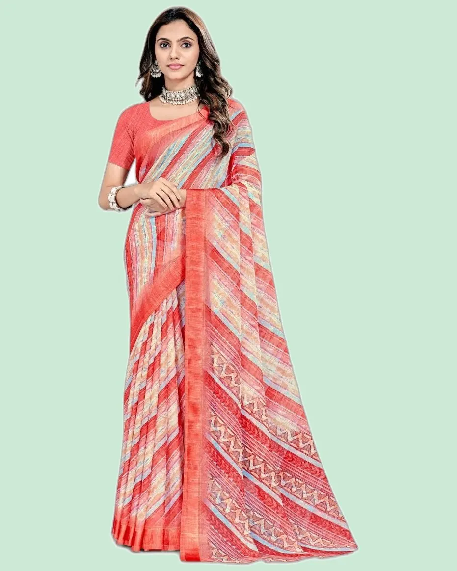 Rainbow V11  Chiffon Satin Broder Sarees
