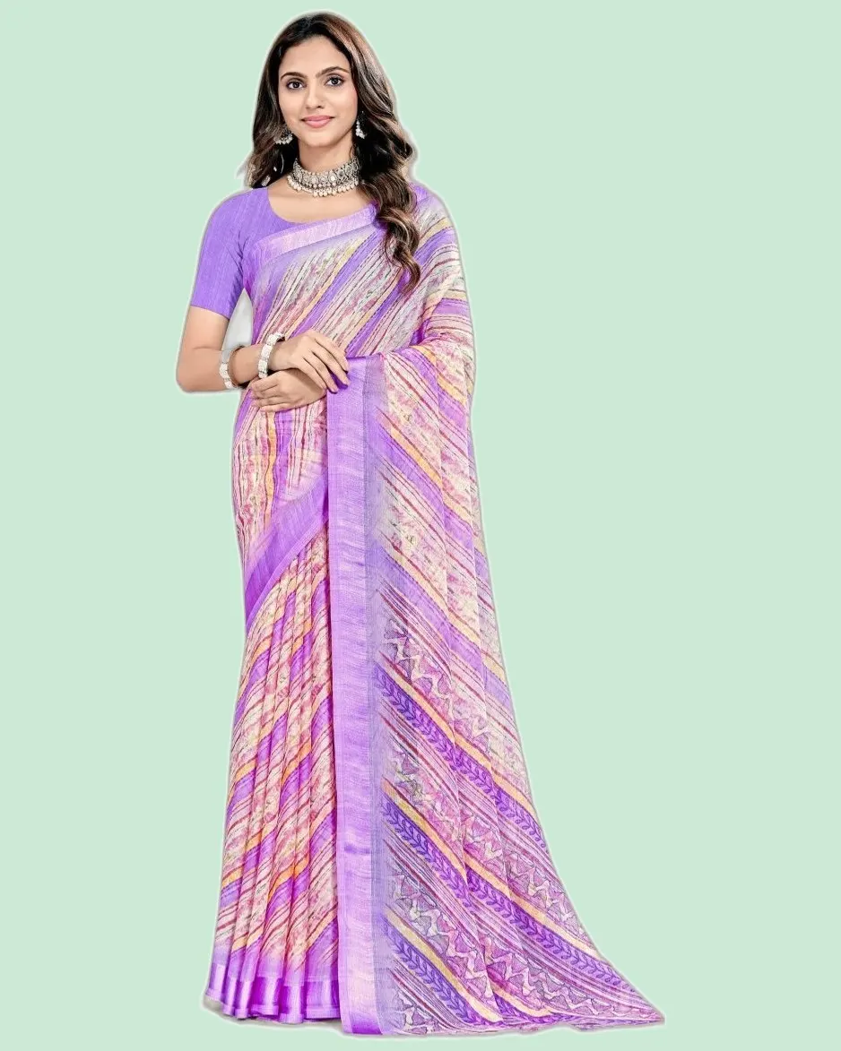 Rainbow V11  Chiffon Satin Broder Sarees