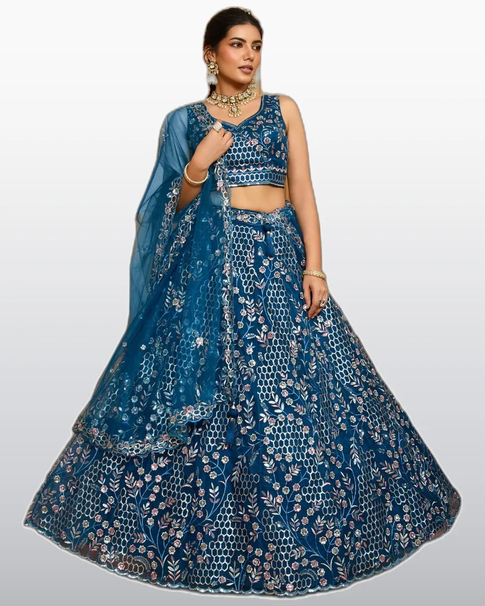 Premium Sequins Embroidery Net Heavy Work Lehengas