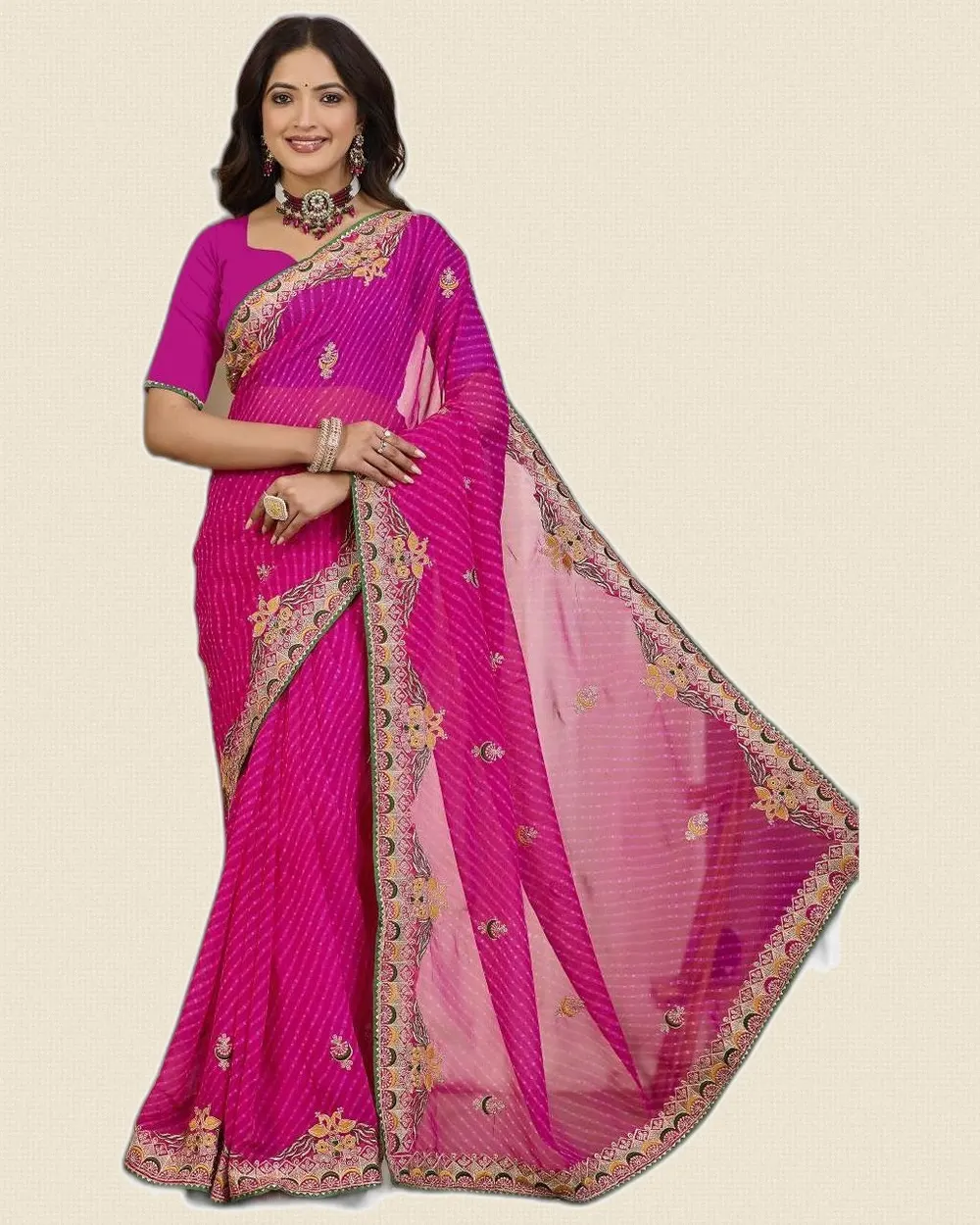 Heavy Madhubani Embroidery Work Georgette Sarees