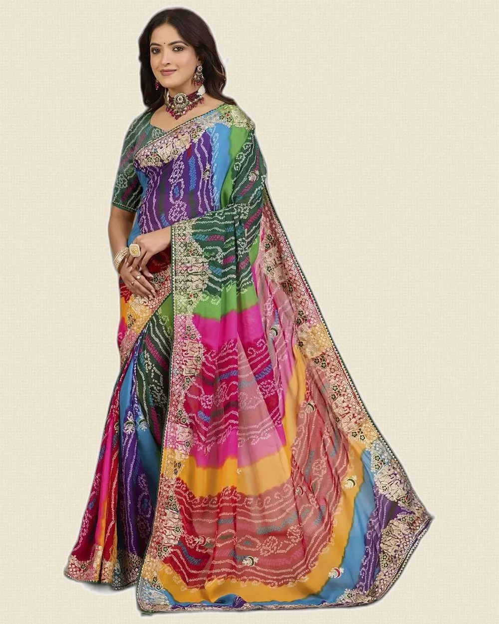Heavy Madhubani Embroidery Work Georgette Sarees