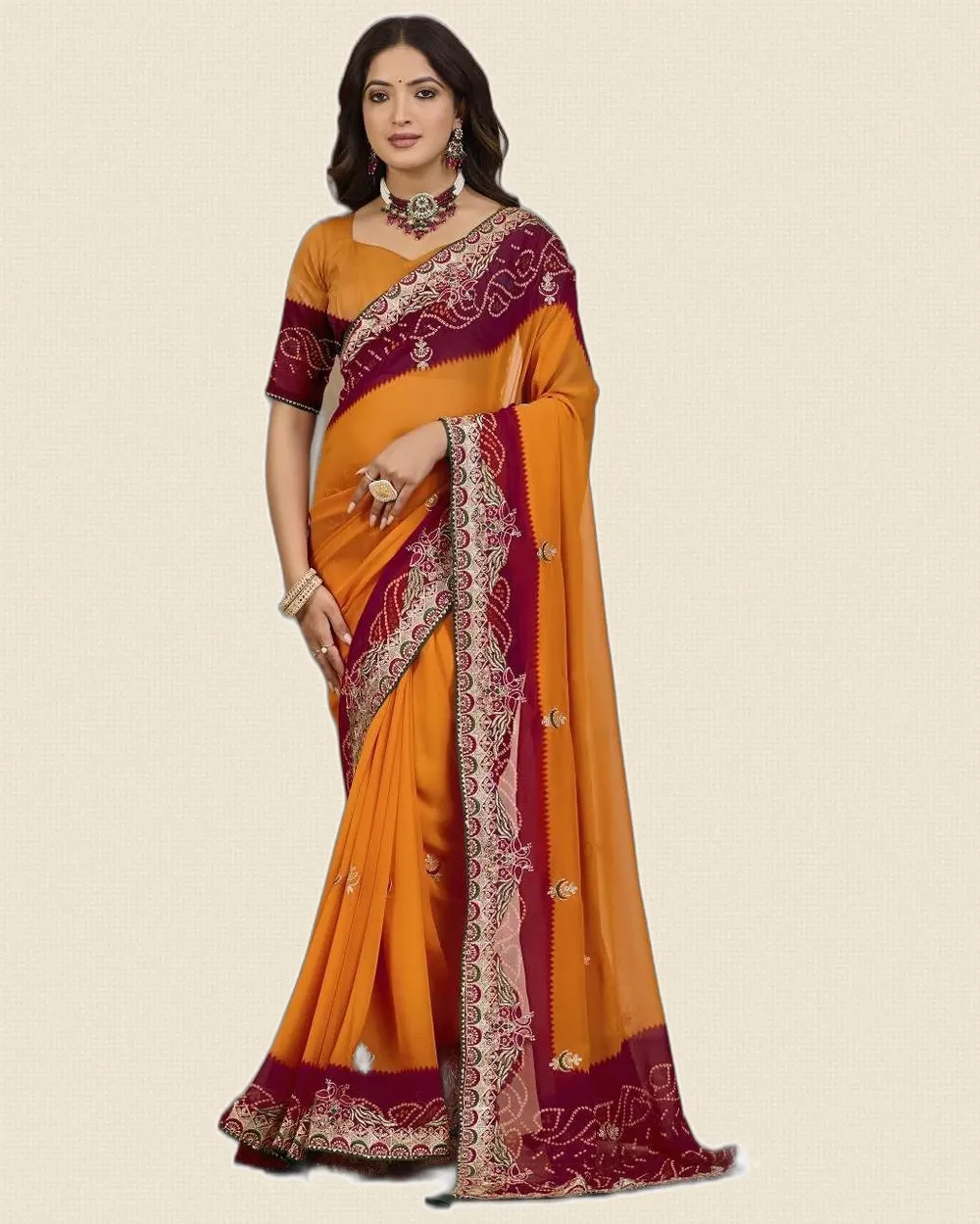 Heavy Madhubani Embroidery Work Georgette Sarees