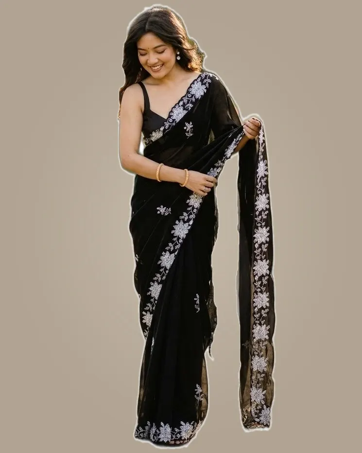 Fendy Sattin Silk Sequins Work Sarees
