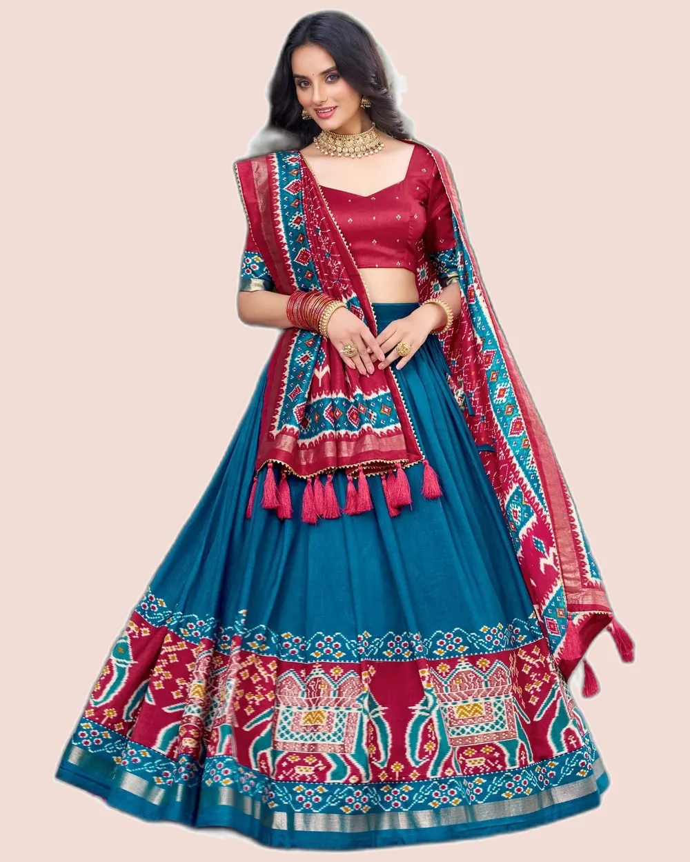 Festive Season Tussar Silk  Patola Print Lehengas