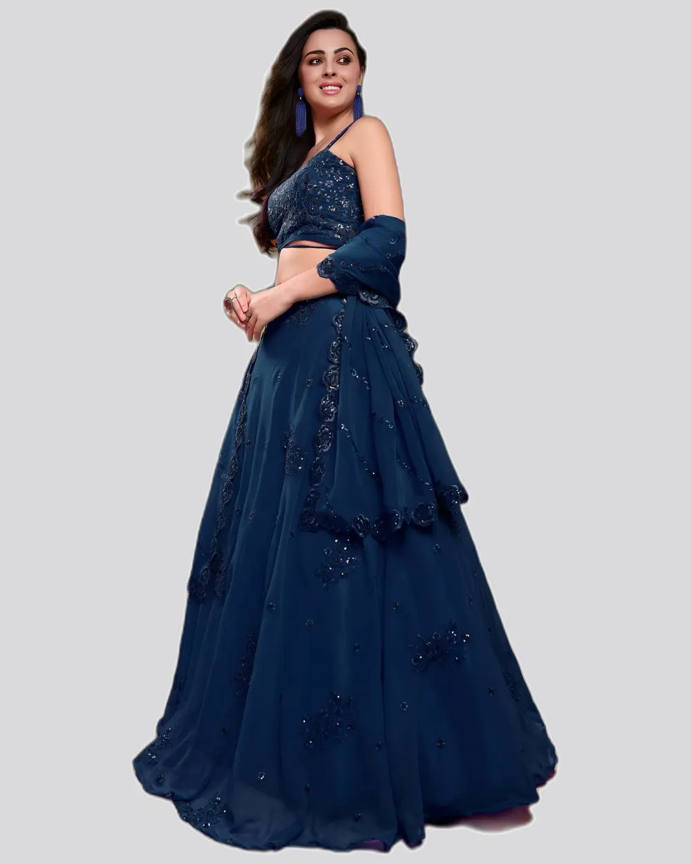 Festive Season Georgette Heavy Embroidery Work Shimmering Lehengas