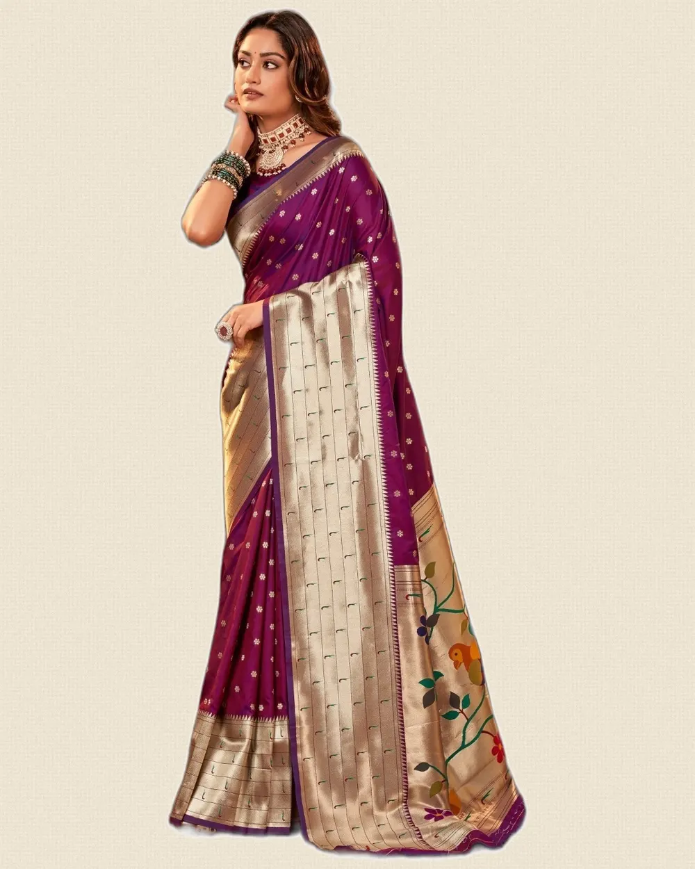 Pavitra Paithani Silk Zari Weaving Broad Border Sarees