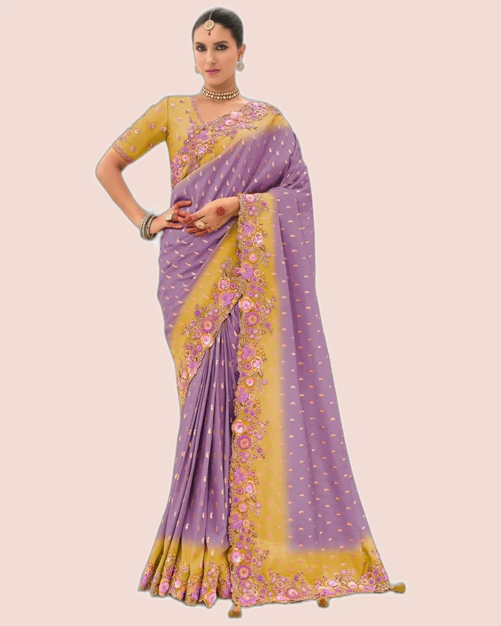 Designer Embroidery Work Border Zari Butti Sarees