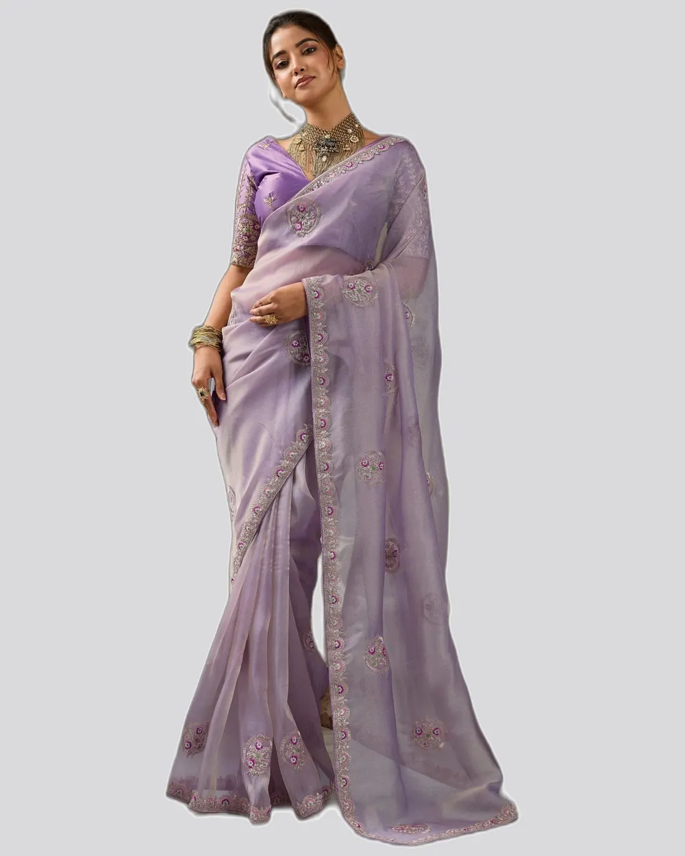 Miraya Mettalix Colors Tissue Embroidered  Festive Sarees
