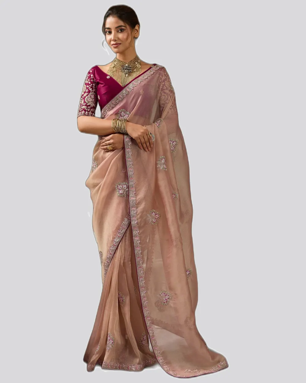 Miraya Mettalix Colors Tissue Embroidered  Festive Sarees