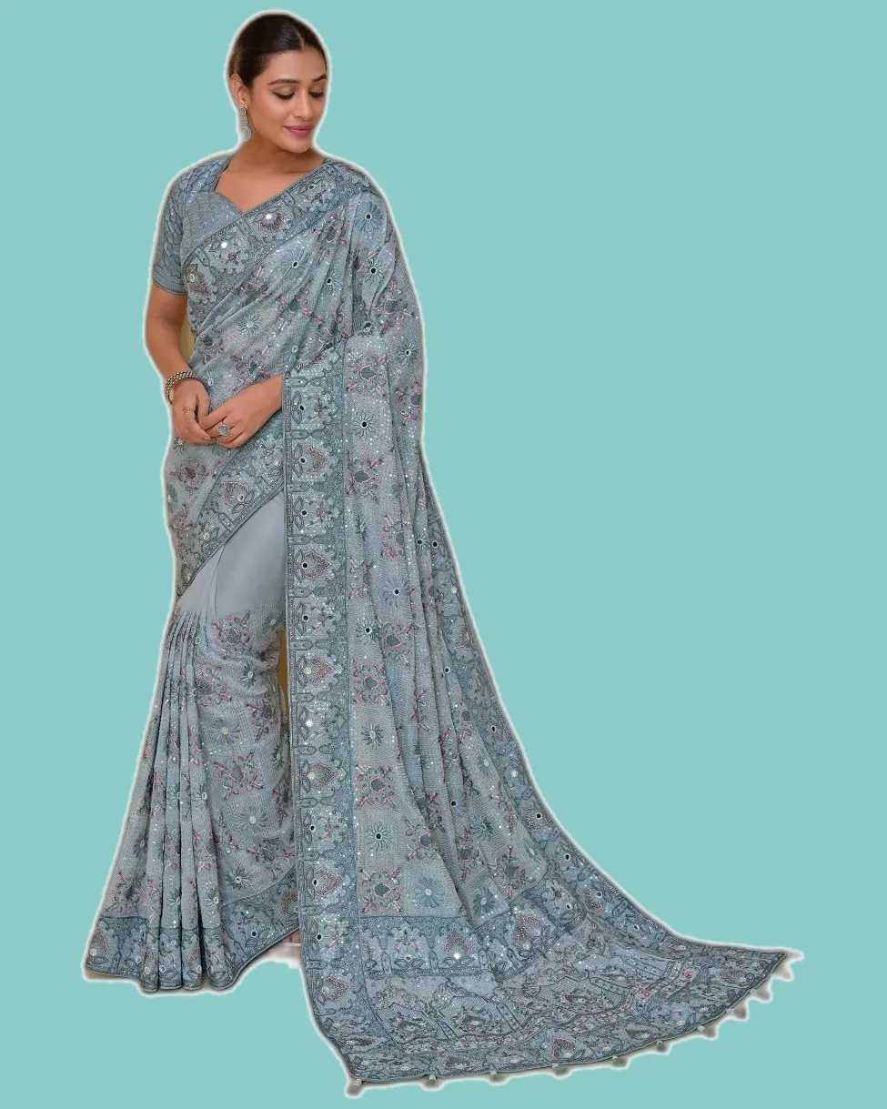 Subtle Glitter Mirror-Work Occasional Sarees