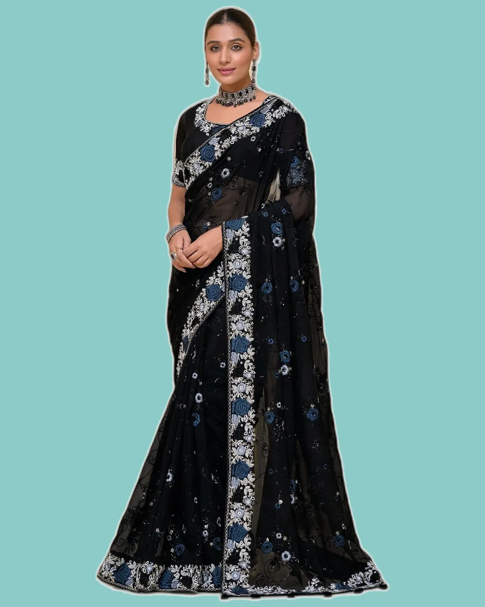 Subtle Glitter Mirror-Work Occasional Sarees