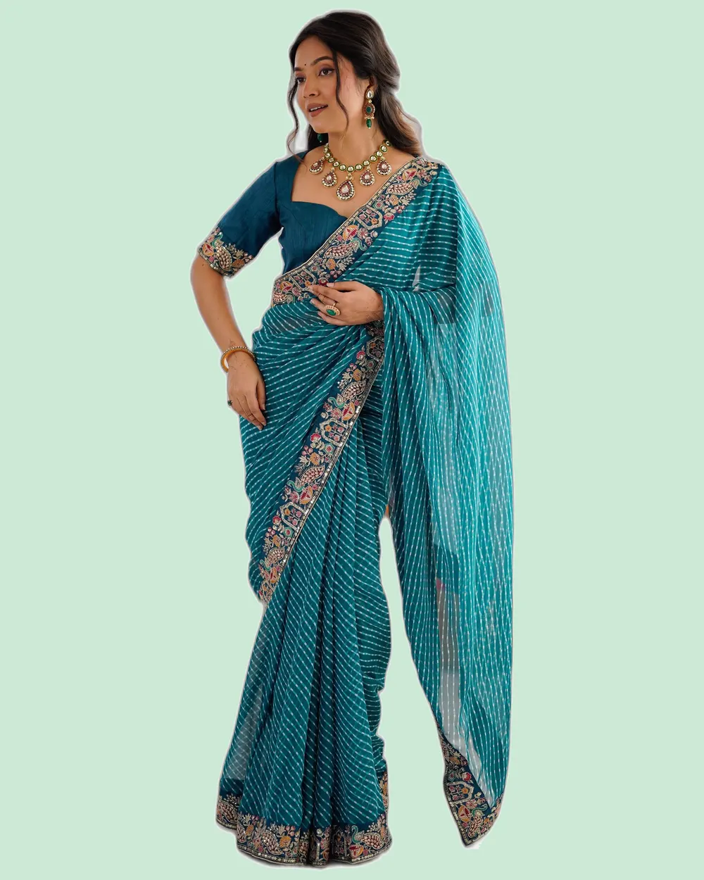 Dazzling Faux Georgette Bandhani Print Sarees