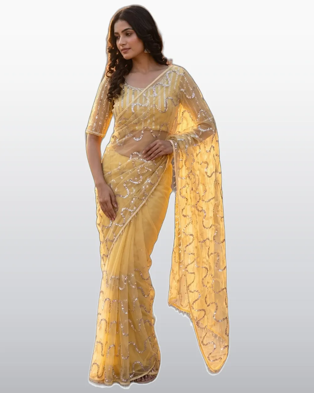Dharmi Pure Soft Net Beads Work Fancy Moti Sarees