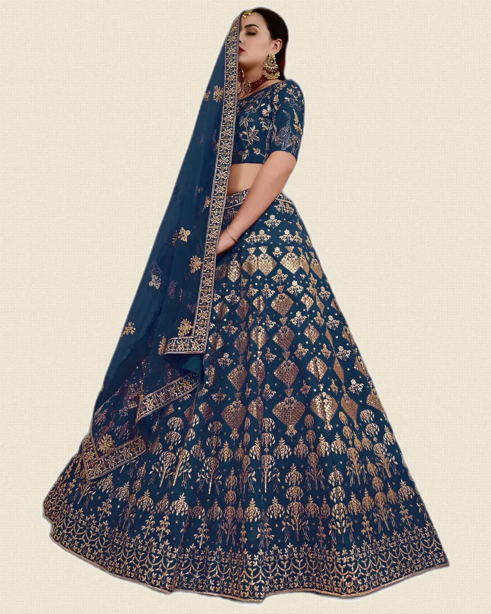 Royal Teal Art Silk Heritage Shimmering Lehengas