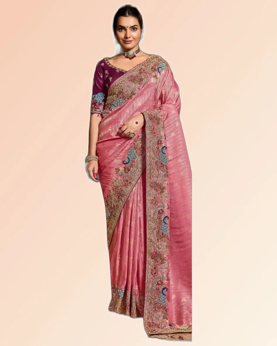 Gorgeous Pure Tissue Zari Weaving Embroidered Sarees