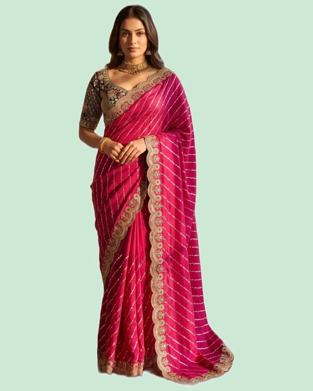 Soft Space Silk Bead Sequins Zari Embroidery Work Sarees