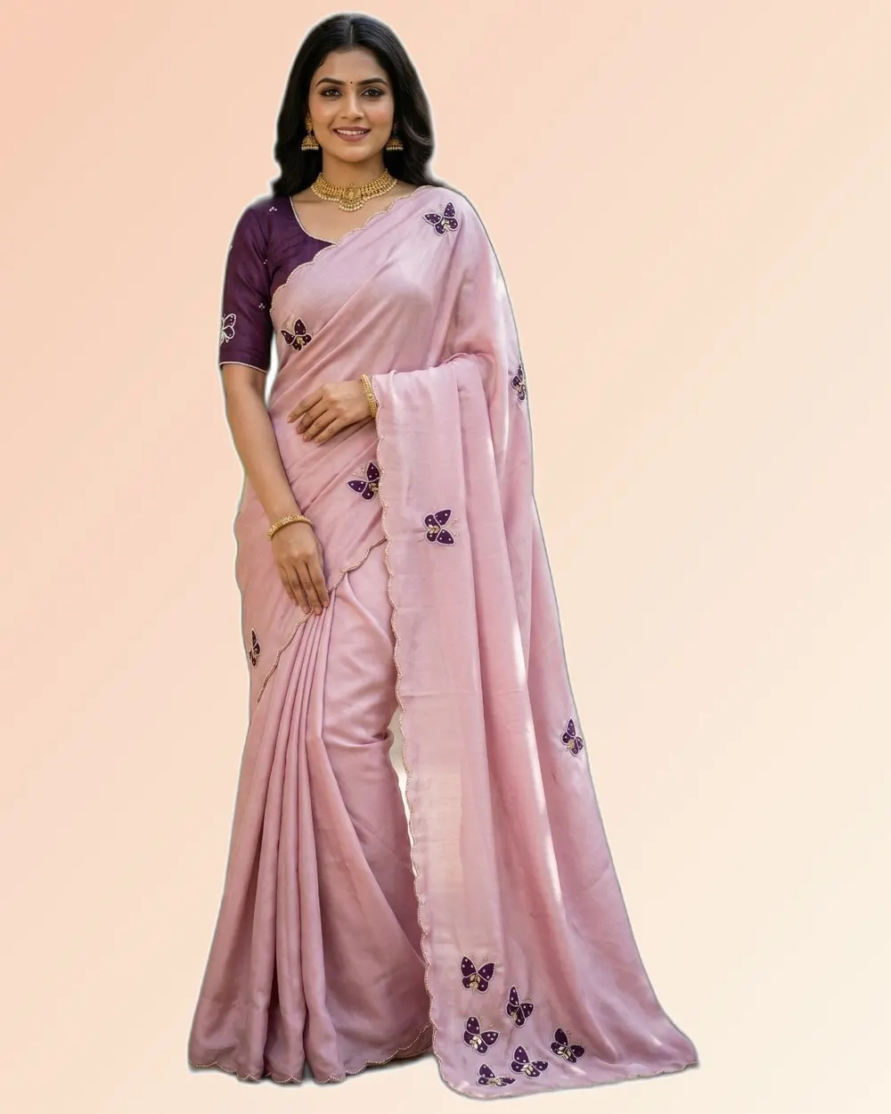 Beautiful Elegant Chinon Silk Regular Sarees
