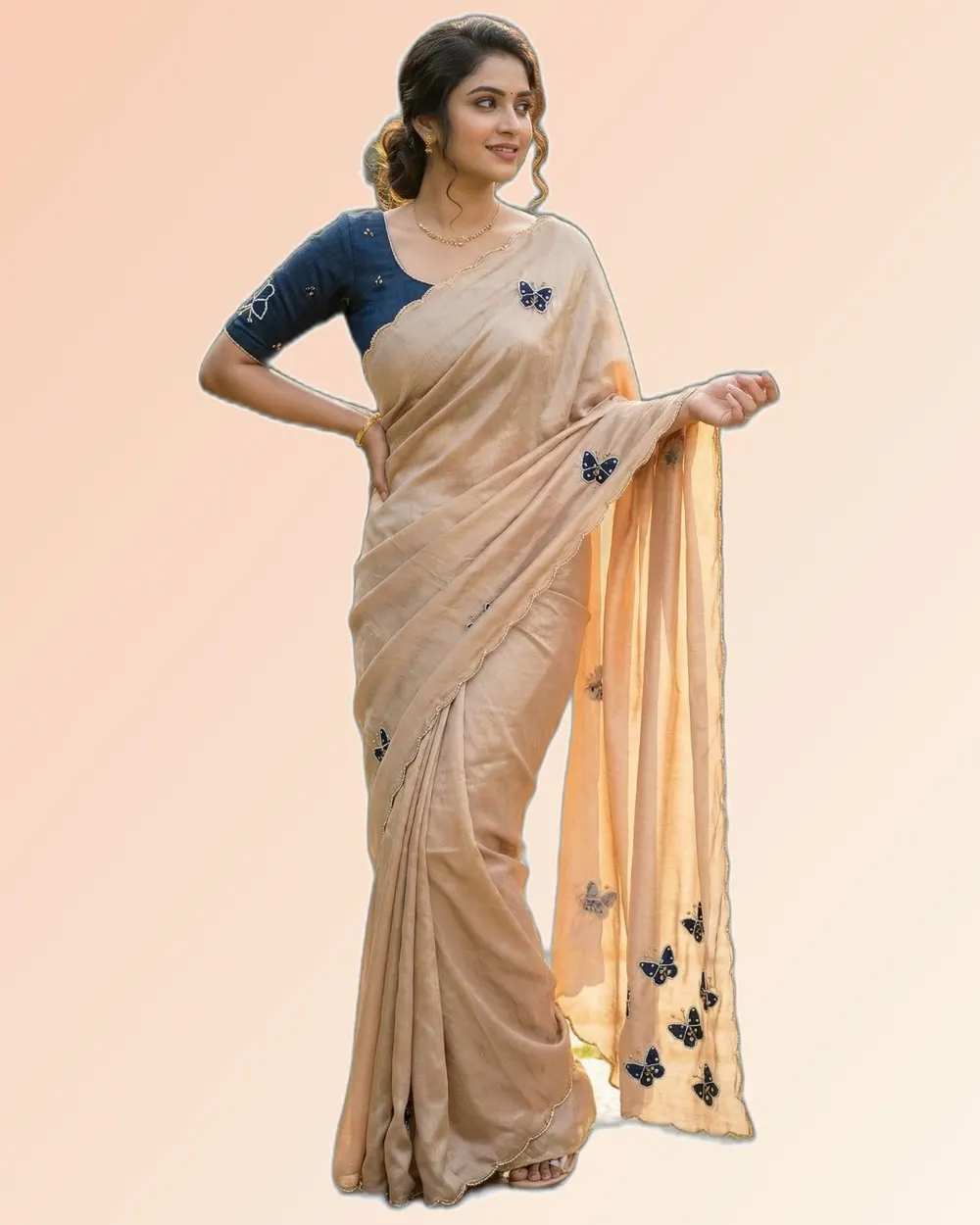 Beautiful Elegant Chinon Silk Regular Sarees