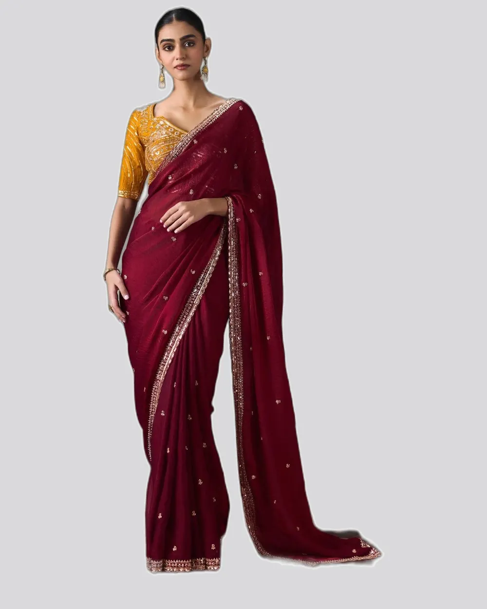 Rich Look  Solid Border Premium Lightweight Beads Sarees