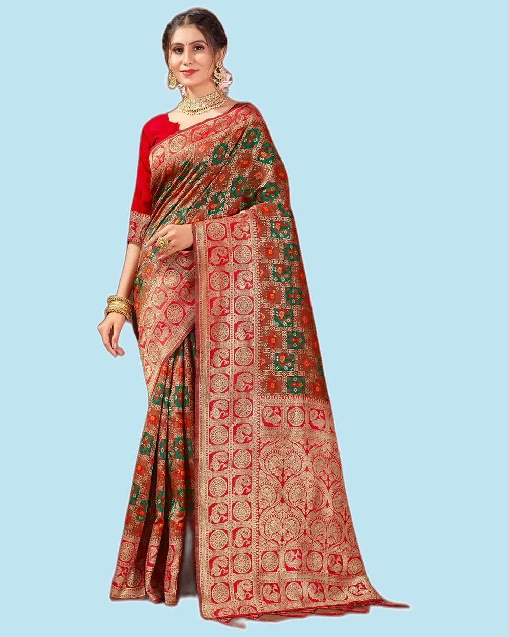 Vishwa Patola Silk Checks Broad Border Sarees