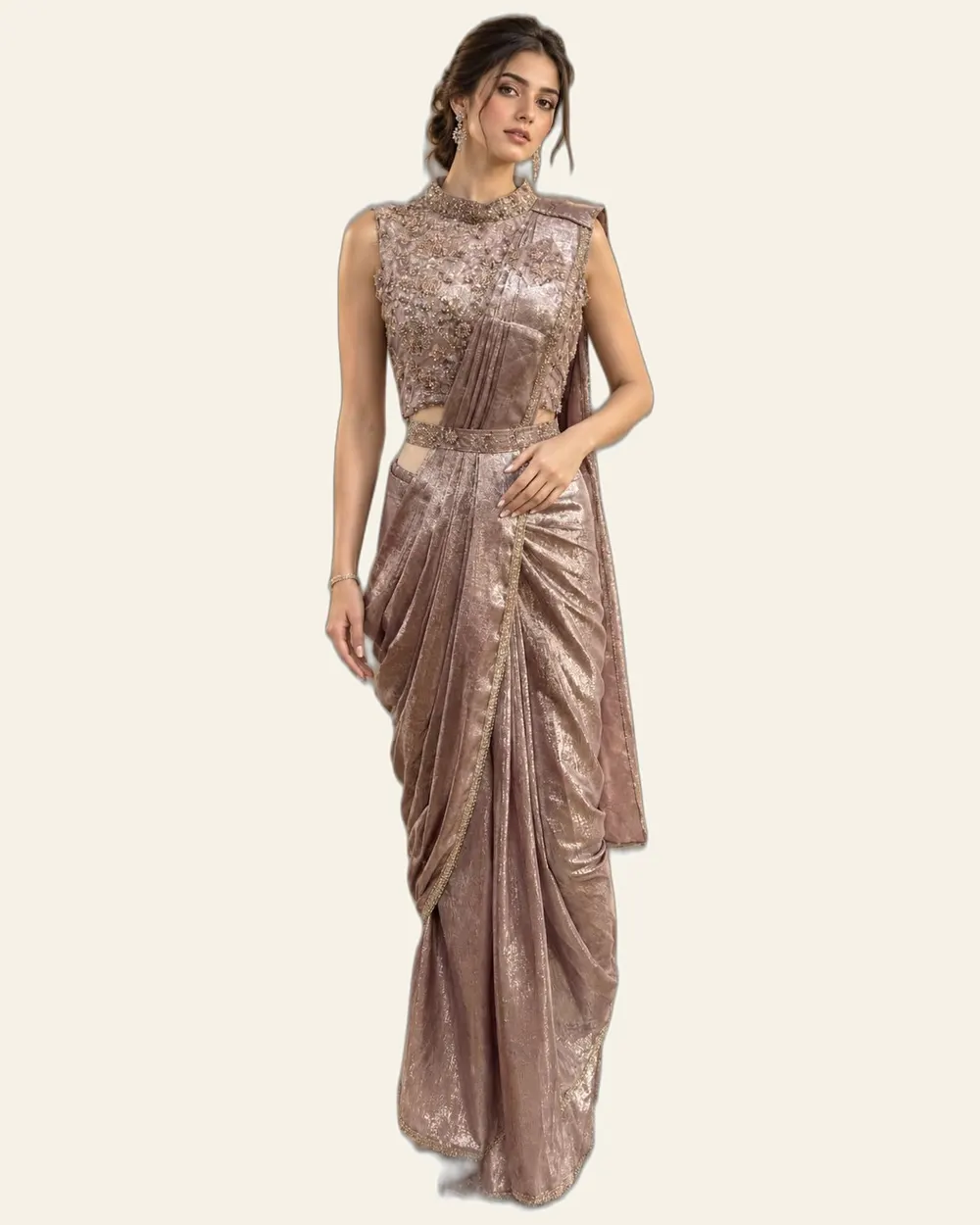 Charming Imported Sand Wash Beads Work Sarees