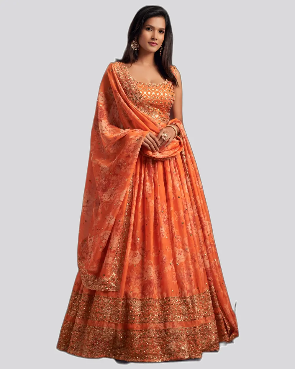Floral Printed Organza Stunning Festive Lehengas