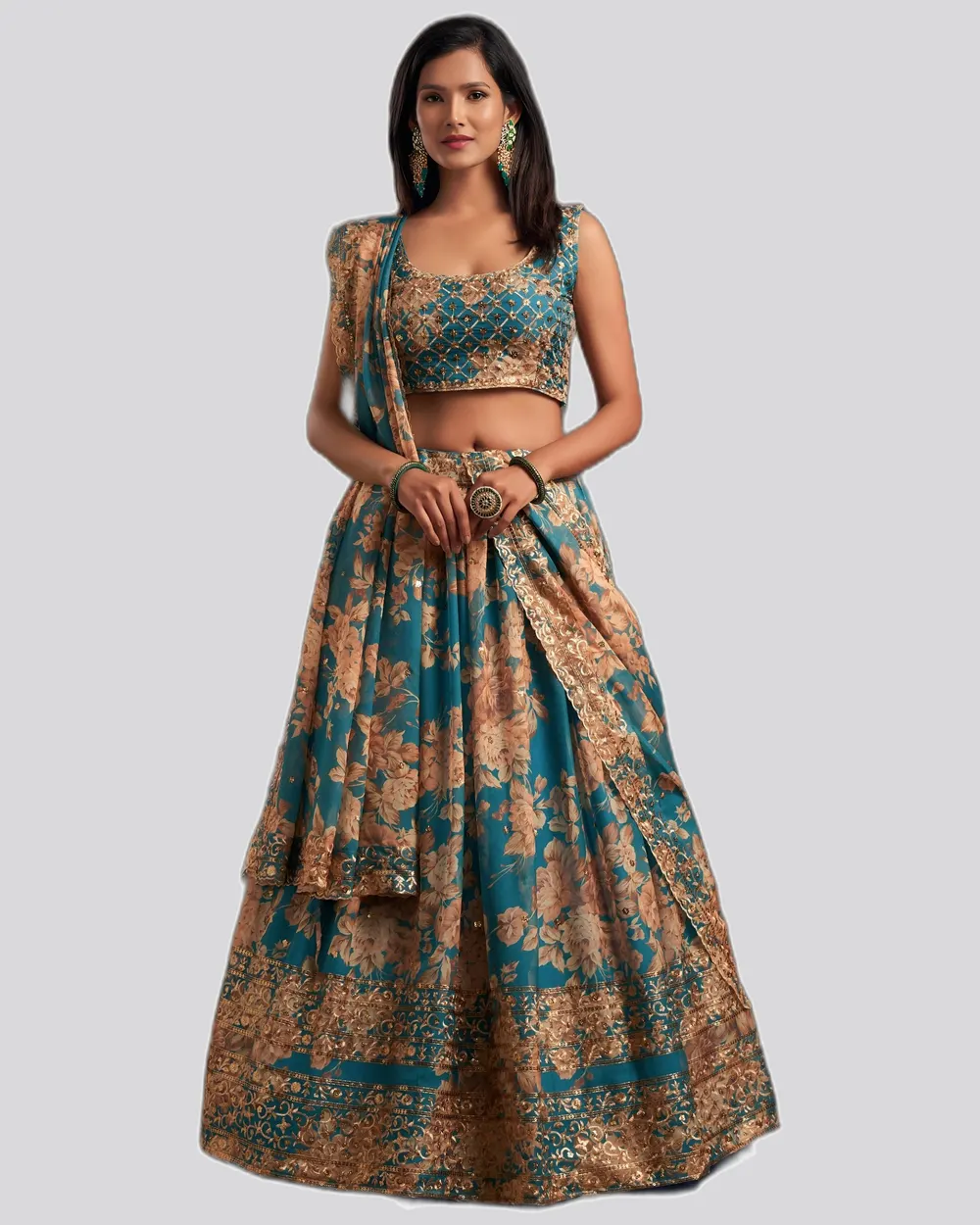 Floral Printed Organza Stunning Festive Lehengas