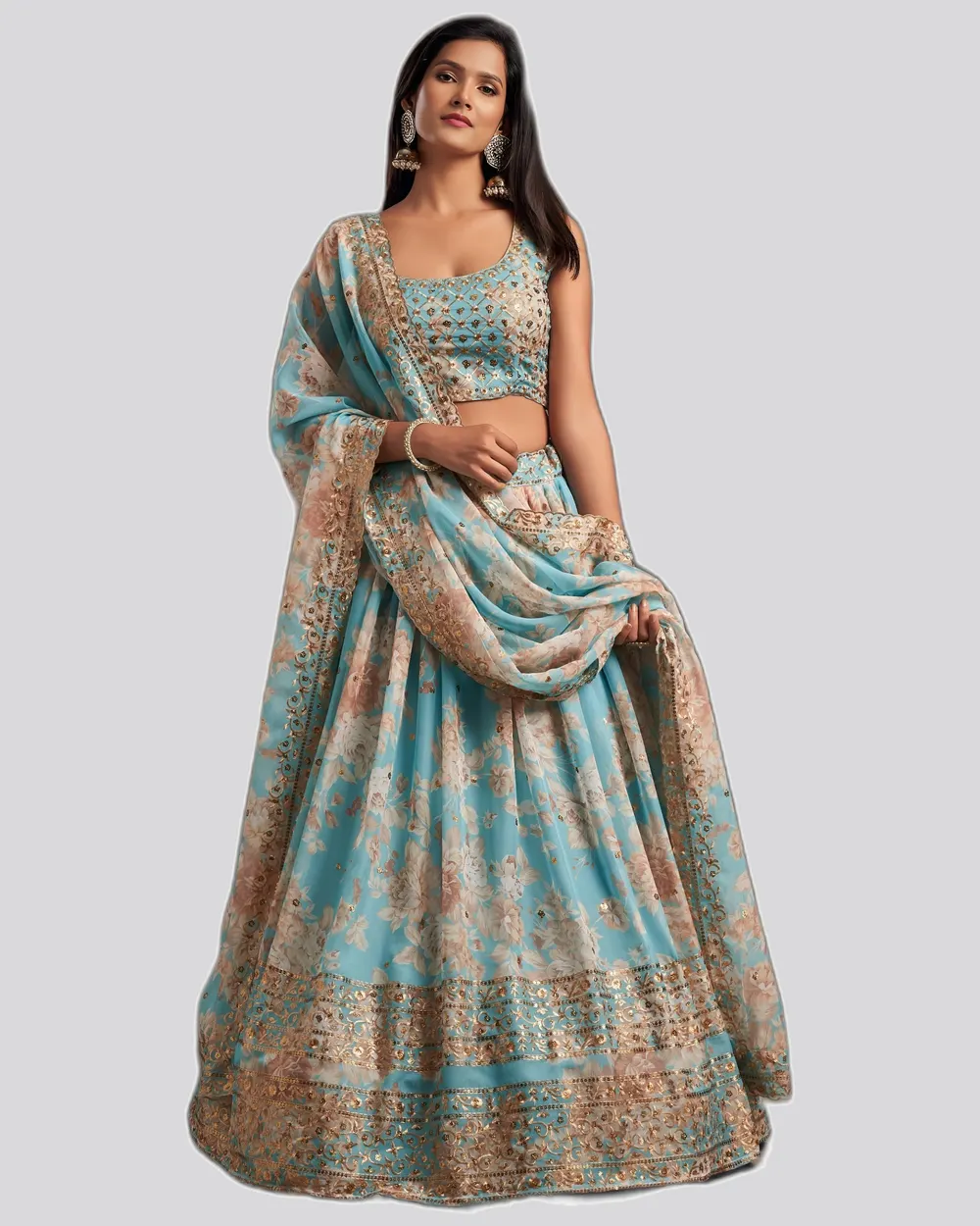 Floral Printed Organza Stunning Festive Lehengas
