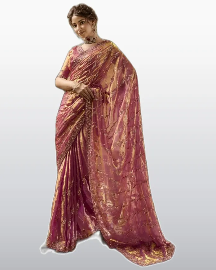 Lustrous Velvet Satin Heavy Zari Work Sarees