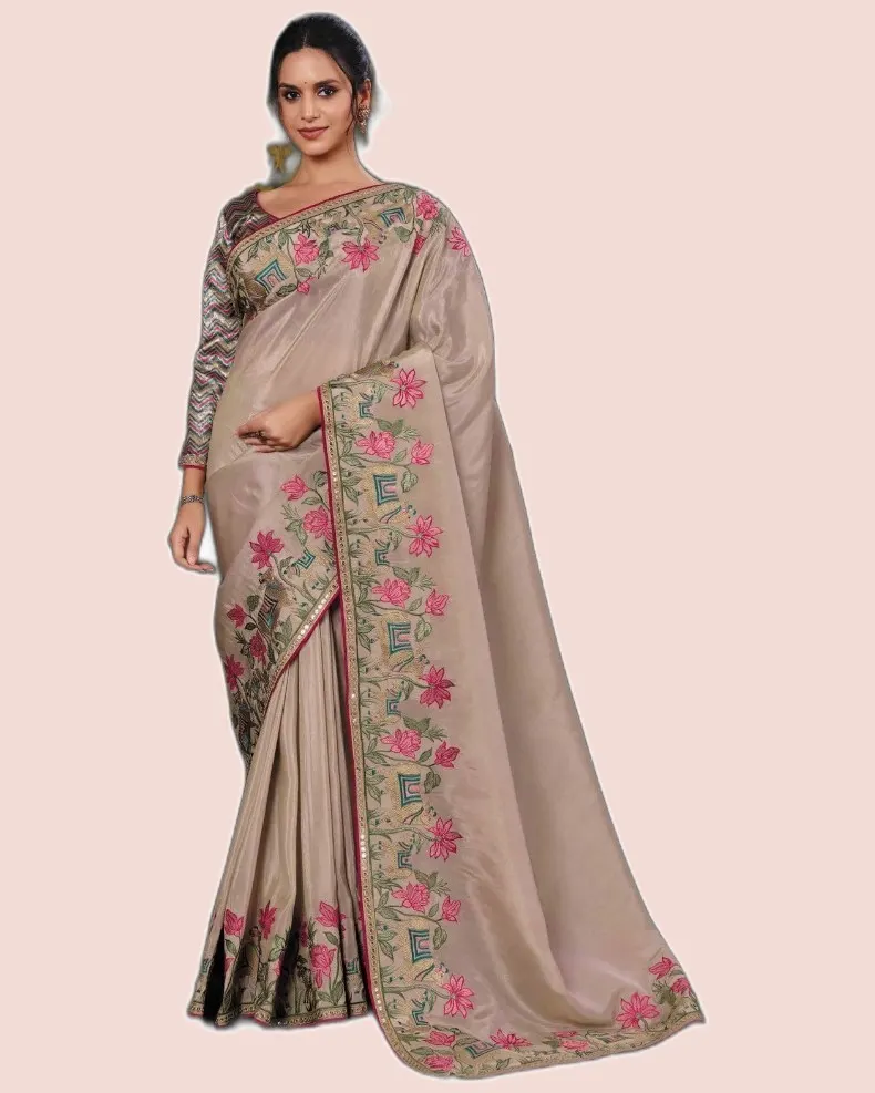 Exclusive Floral Motifs Multi-thread Embroidery Sarees