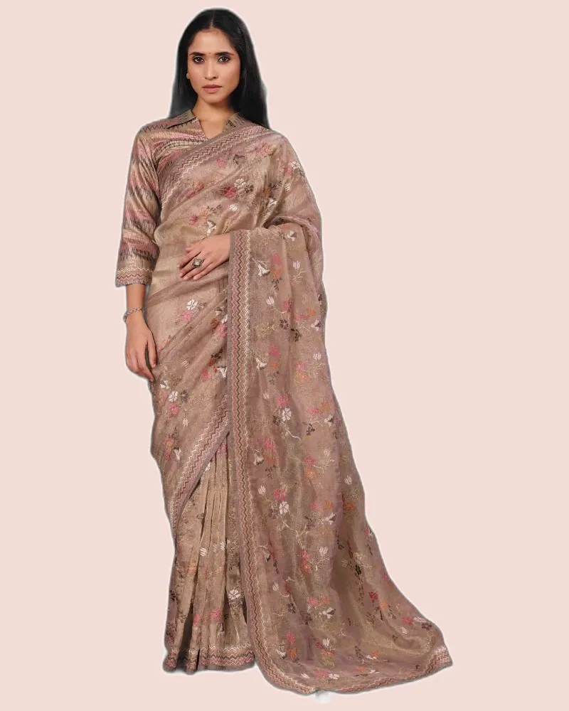 Exclusive Floral Motifs Multi-thread Embroidery Sarees