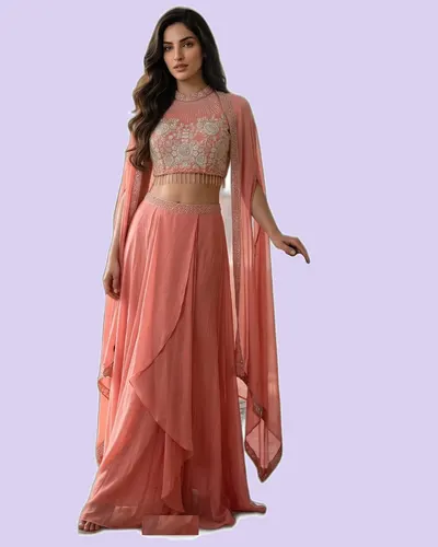 Stylish Layered Flowing Bottoms Shrug Designer Dress