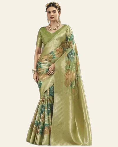 Saanjh Polyster Blend Artistic Floral Prints Sarees — image 2