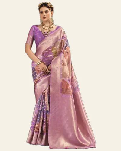 Saanjh Polyster Blend Artistic Floral Prints Sarees