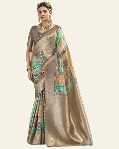 Saanjh Polyster Blend Artistic Floral Prints Sarees — image 2