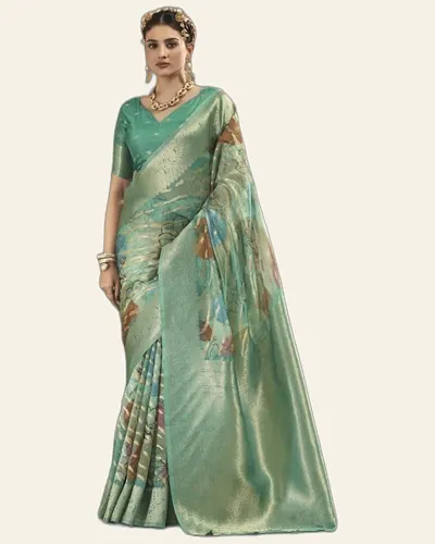Saanjh Polyster Blend Artistic Floral Prints Sarees — image 2