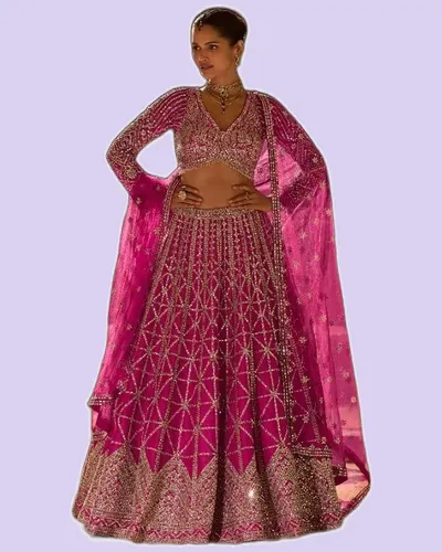 Premium Real Silk Hand Mirror Embroidered Lehengas — image 4