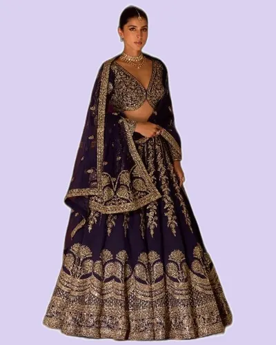 Premium Real Silk Hand Mirror Embroidered Lehengas — image 4