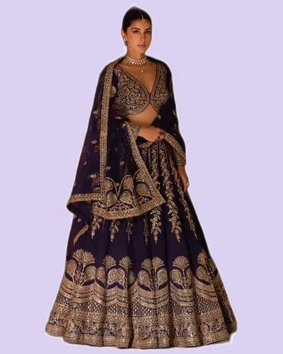 Premium Real Silk Hand Mirror Embroidered Lehengas