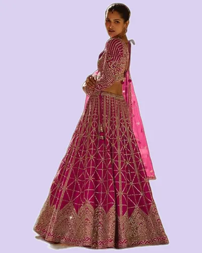 Premium Real Silk Hand Mirror Embroidered Lehengas — image 2