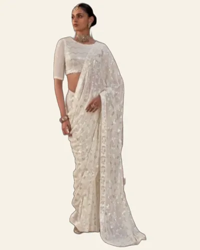 Kulvadhu Premium Lightweight Georgette Heavy Work Sarees — image 2