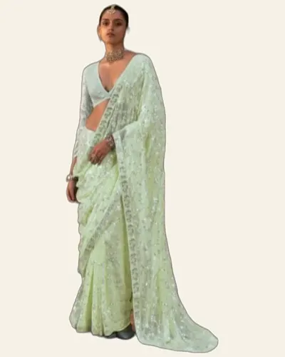 Kulvadhu Premium Lightweight Georgette Heavy Work Sarees — image 3