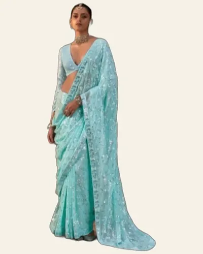 Kulvadhu Premium Lightweight Georgette Heavy Work Sarees — image 2