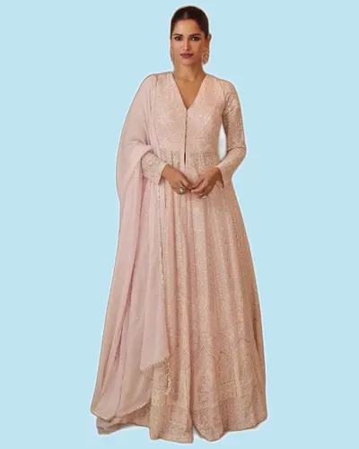 Premium Real Gerogette Luckhnavi Chikankari Long Gowns — image 5