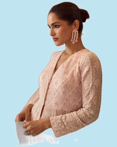 Premium Real Gerogette Luckhnavi Chikankari Long Gowns — image 3