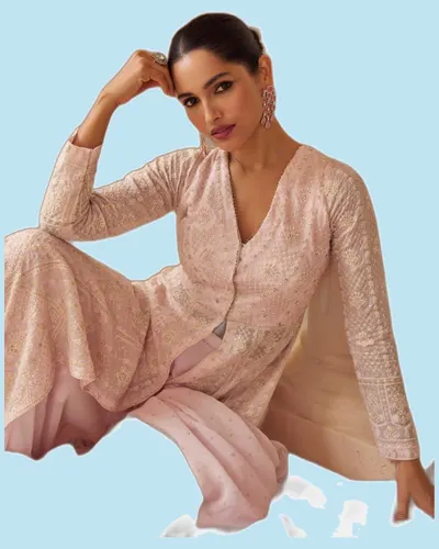 Premium Real Gerogette Luckhnavi Chikankari Long Gowns — image 2