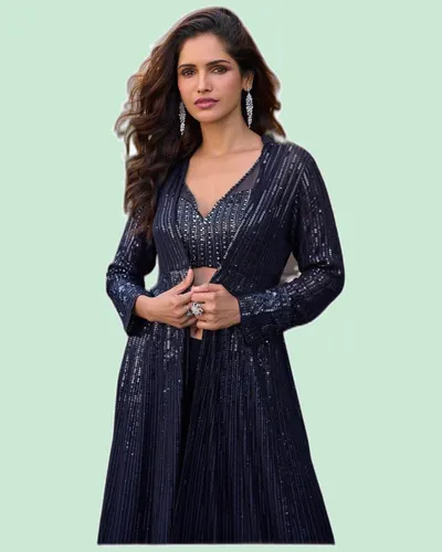 Real Georgette Embroidered  Western Designer Suits — image 4